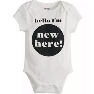 Jumping Beans Baby Bodysuit “Hello I’m New Here!” 12 Months White Black 1-piece